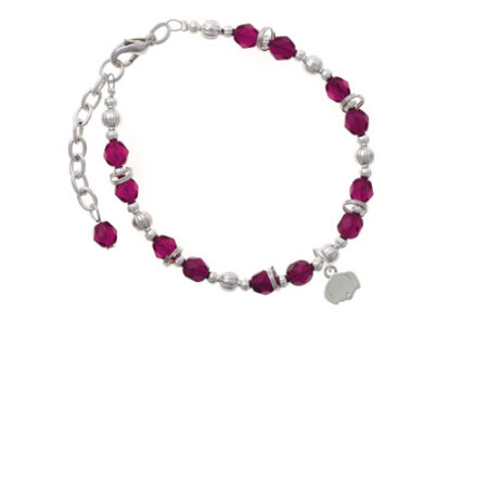 Silvertone Mini Dog Face with Tongue Magenta Beaded Bracelet