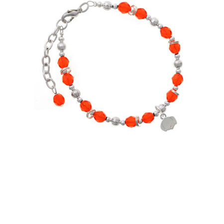 Silvertone Mini Dog Face with Tongue Orange Beaded Bracelet