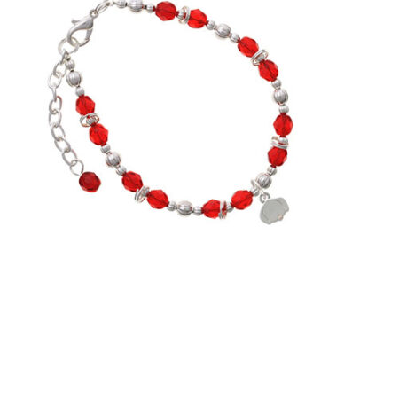 Silvertone Mini Dog Face with Tongue Red Beaded Bracelet