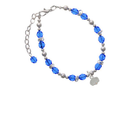 Silvertone Mini Dog Face with Tongue Royal Blue Beaded Bracelet