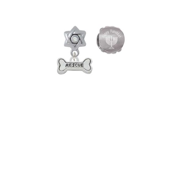 Silvertone Mini ''Rescue'' Dog Bone Happy Hanukkah Charm Beads (Set of 2)