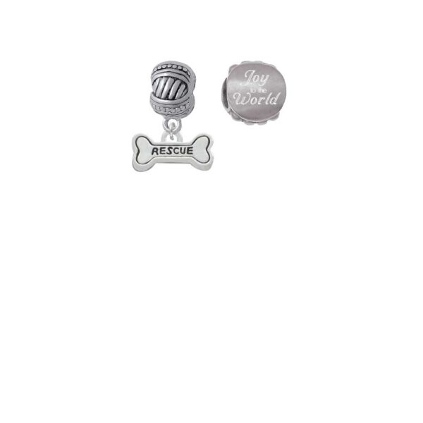 Silvertone Mini ''Rescue'' Dog Bone Joy to the World Charm Beads (Set of 2)