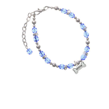 Silvertone Mini ''Rescue'' Dog Bone Light Blue Beaded Bracelet