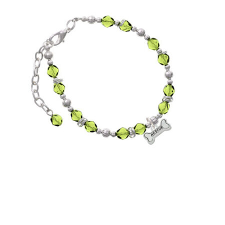 Silvertone Mini ''Rescue'' Dog Bone Lime Green Beaded Bracelet