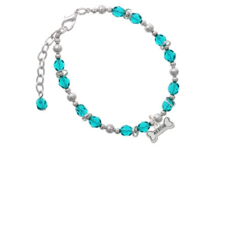 Silvertone Mini ''Rescue'' Dog Bone Teal Beaded Bracelet