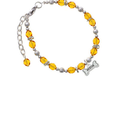 Silvertone Mini ''Rescue'' Dog Bone Yellow Beaded Bracelet