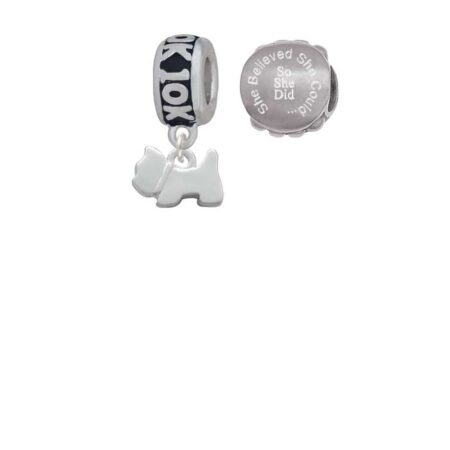 Silvertone Mini Scottie Dog 10K Run She Believed She Could Charm Beads (Set of 2)