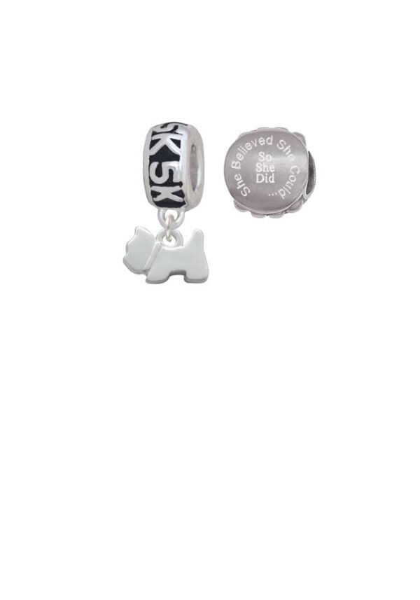 Silvertone Mini Scottie Dog 5K Run She Believed She Could Charm Beads (Set of 2)