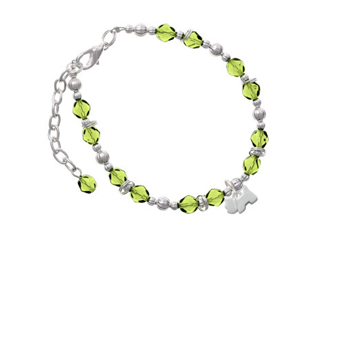 Silvertone Mini Scottie Dog Lime Green Beaded Bracelet