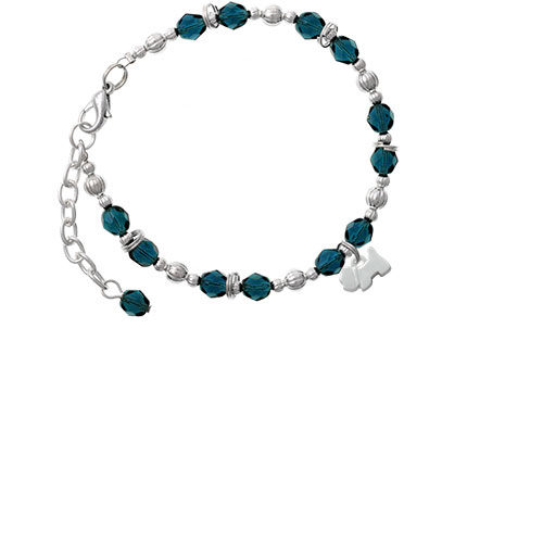 Silvertone Mini Scottie Dog Navy Blue Beaded Bracelet