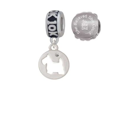 Silvertone Scottie Dog Silhouette 10K Run She Believed She Could Charm Beads (Set of 2)