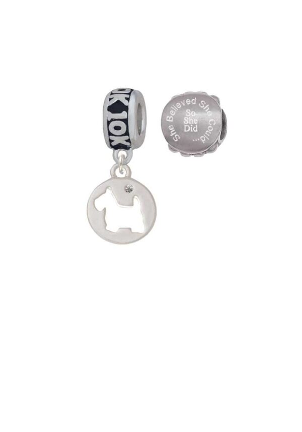 Silvertone Scottie Dog Silhouette 10K Run She Believed She Could Charm Beads (Set of 2)