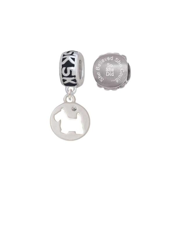 Silvertone Scottie Dog Silhouette 5K Run She Believed She Could Charm Beads (Set of 2)