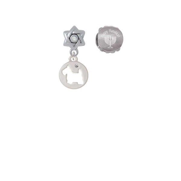 Silvertone Scottie Dog Silhouette Happy Hanukkah Charm Beads (Set of 2)