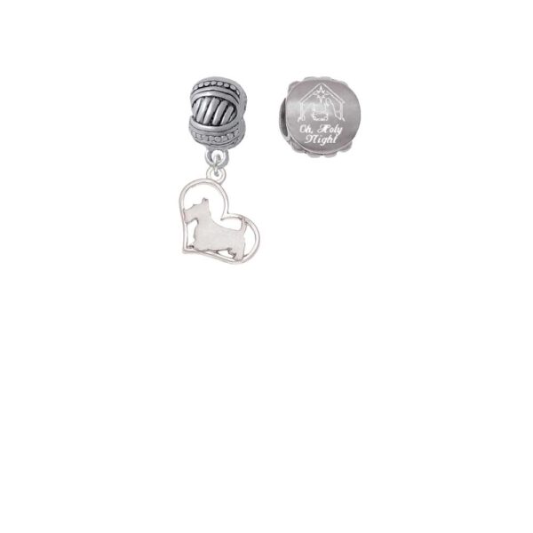 Silvertone Scottie Dog Silhouette Heart Come Let us Adore Him Charm Beads (Set of 2)