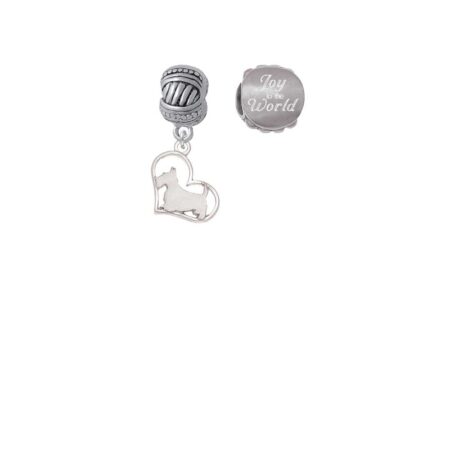 Silvertone Scottie Dog Silhouette Heart Joy to the World Charm Beads (Set of 2)