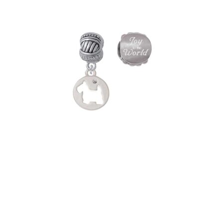 Silvertone Scottie Dog Silhouette Joy to the World Charm Beads (Set of 2)