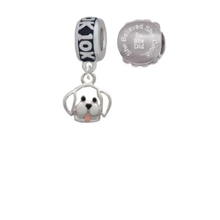 Silvertone Small Outline Dog Face 10K Run She Believed She Could Charm Beads (Set of 2)