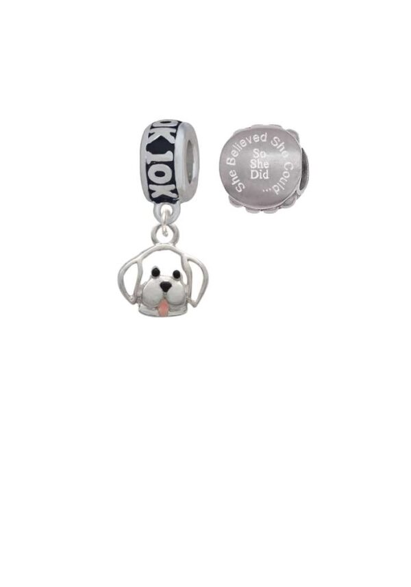 Silvertone Small Outline Dog Face 10K Run She Believed She Could Charm Beads (Set of 2)