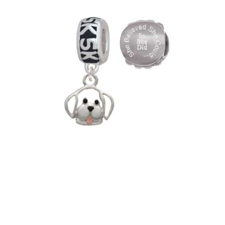 Silvertone Small Outline Dog Face 5K Run She Believed She Could Charm Beads (Set of 2)