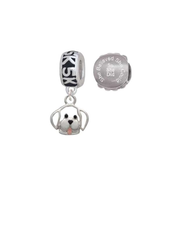 Silvertone Small Outline Dog Face 5K Run She Believed She Could Charm Beads (Set of 2)