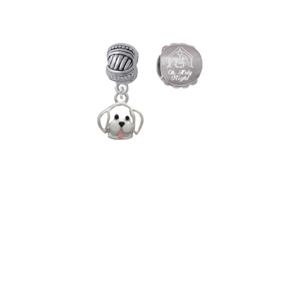 Silvertone Small Outline Dog Face Come Let us Adore Him Charm Beads (Set of 2)