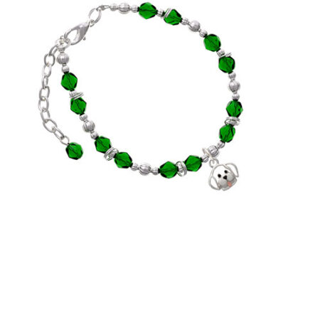 Silvertone Small Outline Dog Face Green Beaded Bracelet