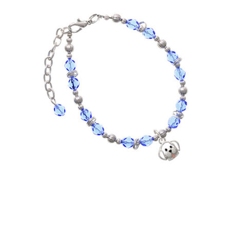 Silvertone Small Outline Dog Face Light Blue Beaded Bracelet