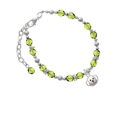 Silvertone Small Outline Dog Face Lime Green Beaded Bracelet