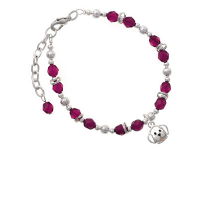 Silvertone Small Outline Dog Face Magenta Beaded Bracelet