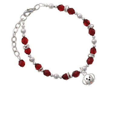 Silvertone Small Outline Dog Face Maroon Beaded Bracelet