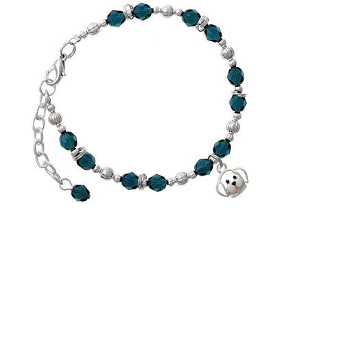 Silvertone Small Outline Dog Face Navy Blue Beaded Bracelet