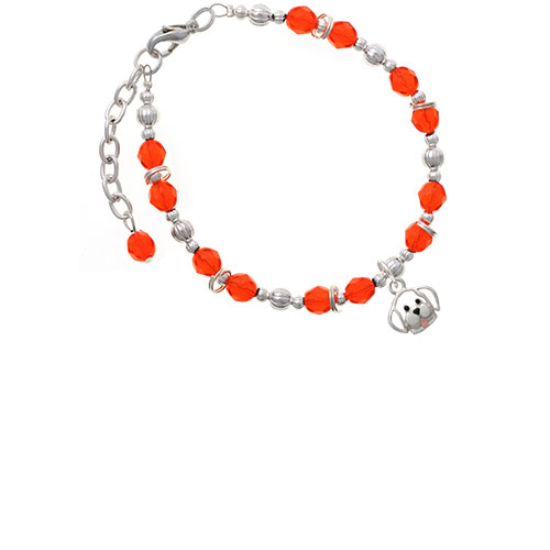 Silvertone Small Outline Dog Face Orange Beaded Bracelet