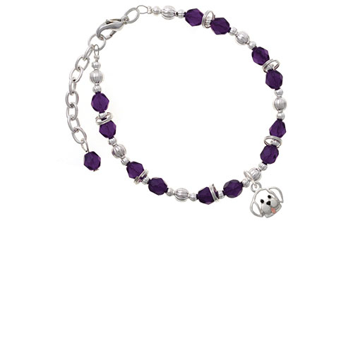 Silvertone Small Outline Dog Face Purple Beaded Bracelet