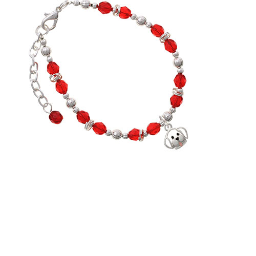 Silvertone Small Outline Dog Face Red Beaded Bracelet