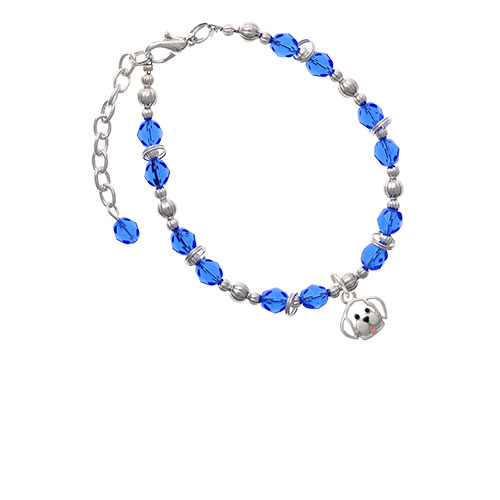 Silvertone Small Outline Dog Face Royal Blue Beaded Bracelet
