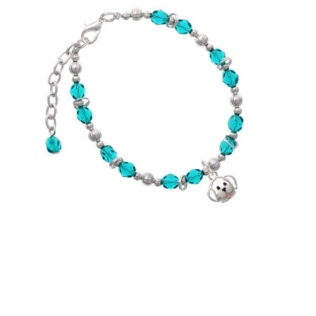 Silvertone Small Outline Dog Face Teal Beaded Bracelet