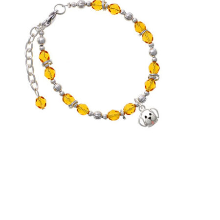 Silvertone Small Outline Dog Face Yellow Beaded Bracelet