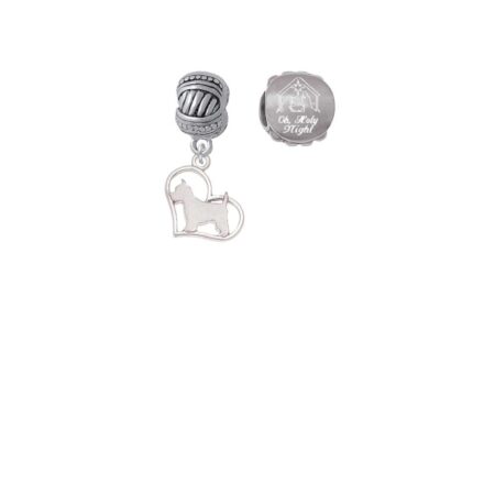 Silvertone Westie Silhouette Heart Come Let us Adore Him Charm Beads (Set of 2)