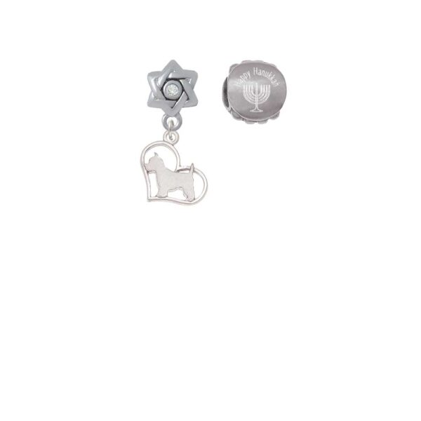 Silvertone Westie Silhouette Heart Happy Hanukkah Charm Beads (Set of 2)