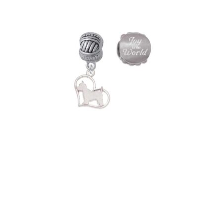 Silvertone Westie Silhouette Heart Joy to the World Charm Beads (Set of 2)