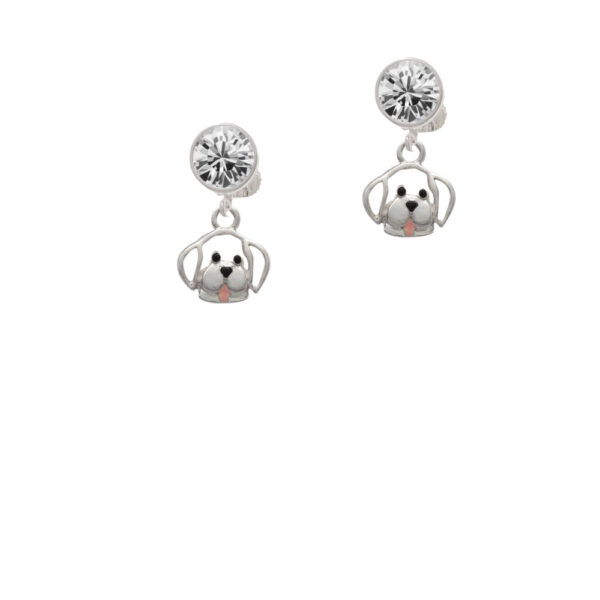 Small Outline Dog Face Crystal Clip On Earrings