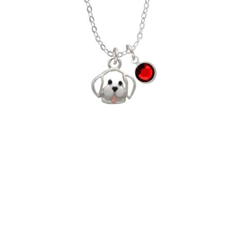 Small Outline Dog Face Necklace with Red Crystal Drop