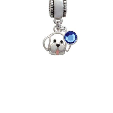 Small Outline Dog Face Silver Plated Charm Bead with Crystal Drop, Select Your Color