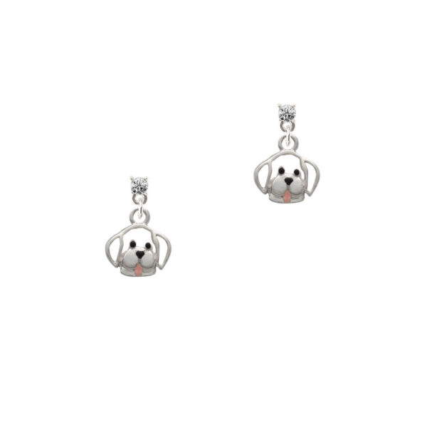 Small Outline Dog Face Silver Plated Crystal Post Earrings, Select Your Color