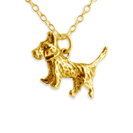 Solid 3D Cute Terrier Dog Puppy Pet Animal Charm Pendant Necklace #14K Gold Plated over 925 Sterling Silver #Azaggi N0031G - 12'' child