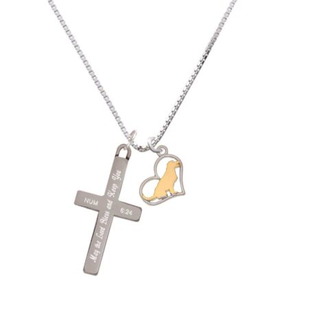 Two Tone Labrador Silhouette Heart - Bless and Keep You - Cross Necklace