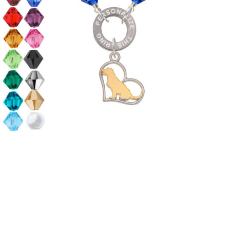 Two Tone Labrador Silhouette Heart Custom Engraved Name Ring Crystal Necklace