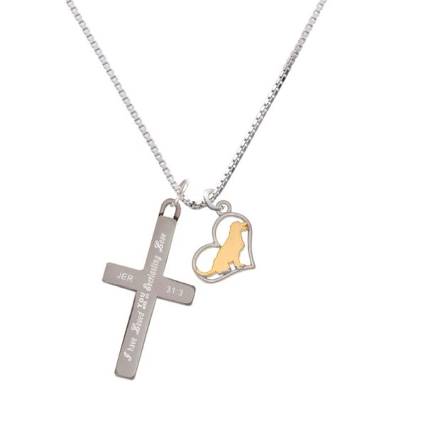 Two Tone Labrador Silhouette Heart - Everlasting Love - Cross Necklace