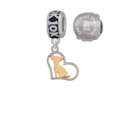 Two-tone Chihuahua Silhouette Heart 10K Run She Believed She Could Charm Beads (Set of 2)